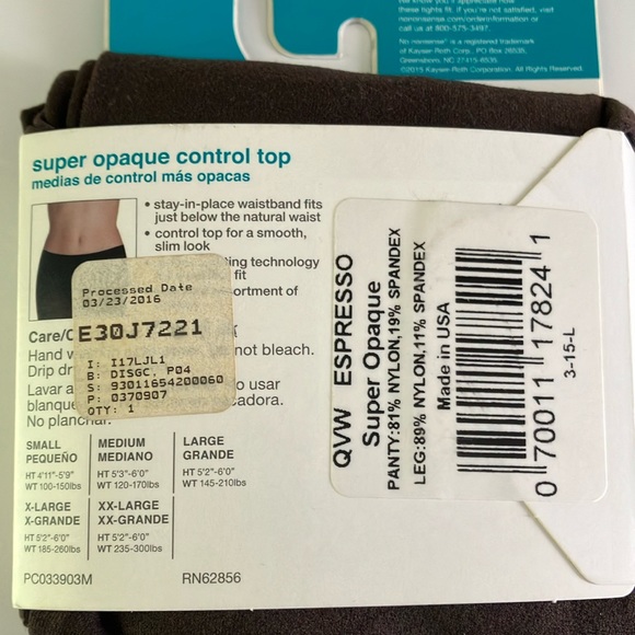 No Nonsense Super Opaque Tights Size Medium - Picture 6 of 7